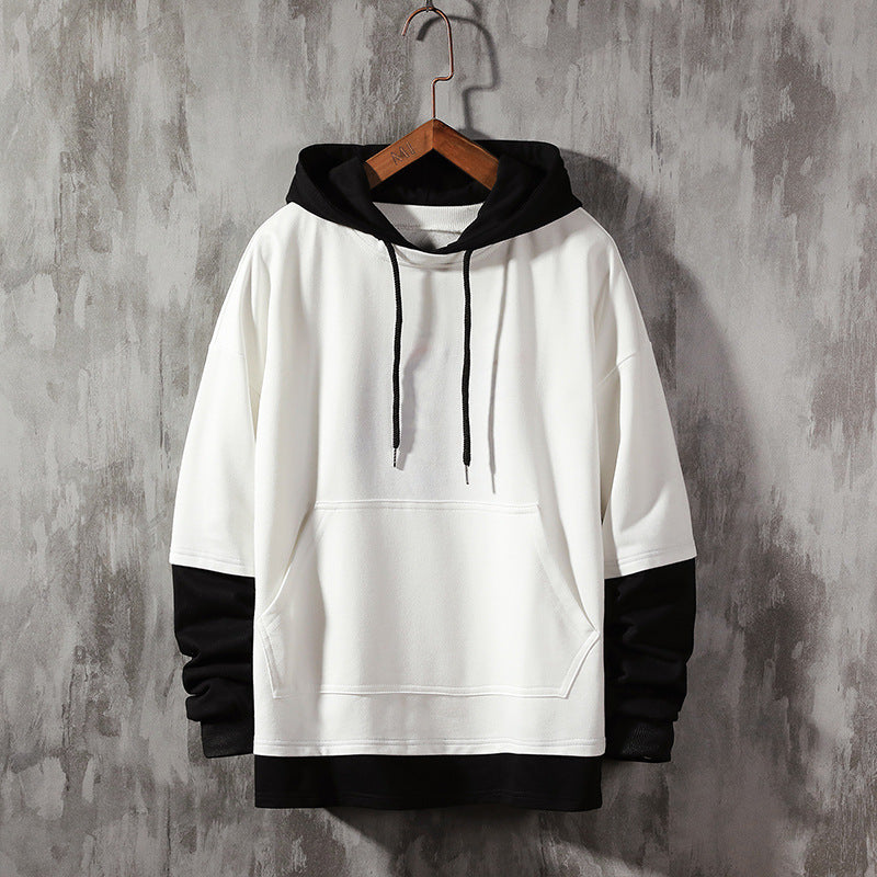 Men’s Double Layer Loose Hoodie – Two-False Hood Design Streetwear Pullover