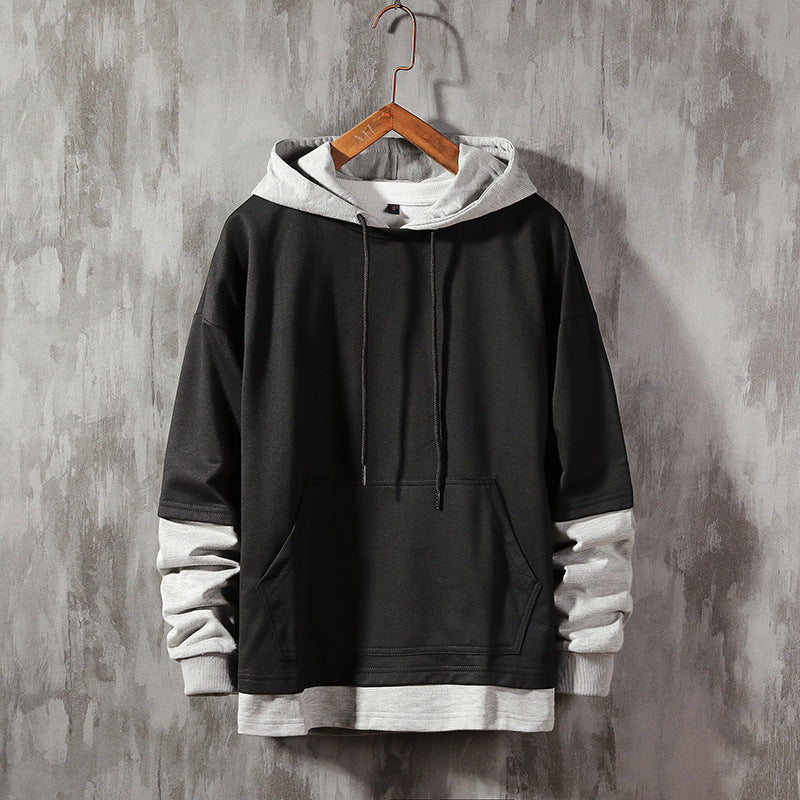 Men’s Double Layer Loose Hoodie – Two-False Hood Design Streetwear Pullover