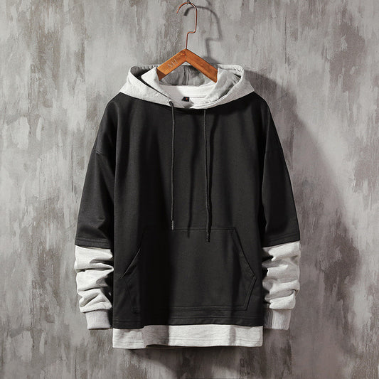 Men’s Double Layer Loose Hoodie – Two-False Hood Design Streetwear Pullover
