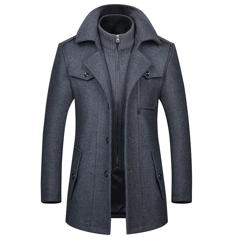 Men's Woolen Coat Fashion Double Collar Cold-resistant
